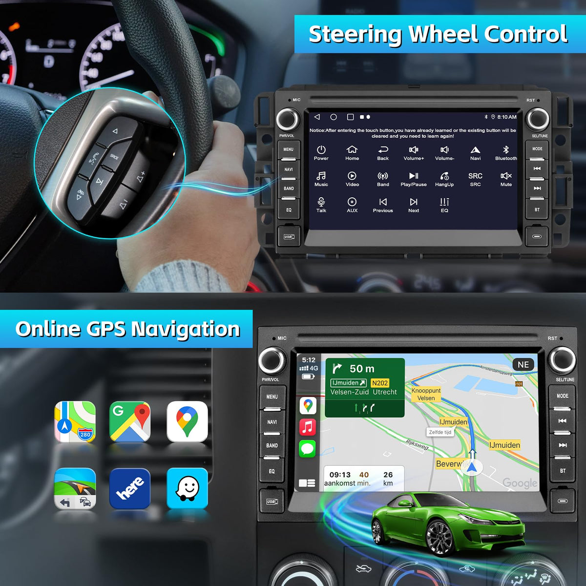 LOVPOI steering-wheel-controls enable safe, one-touch media access.