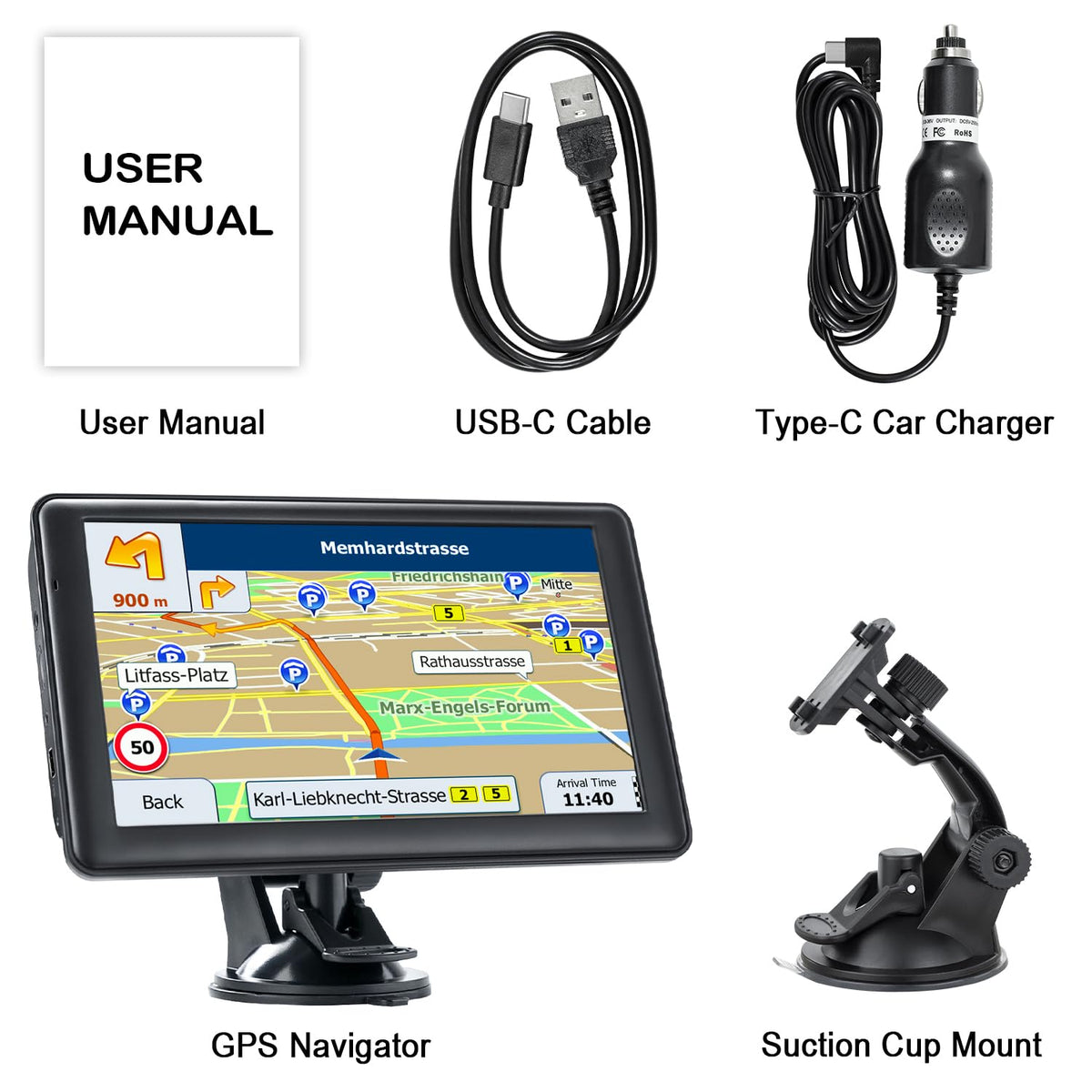 LOVPOI GPS setup with charger ensuring optimal performance in cabin