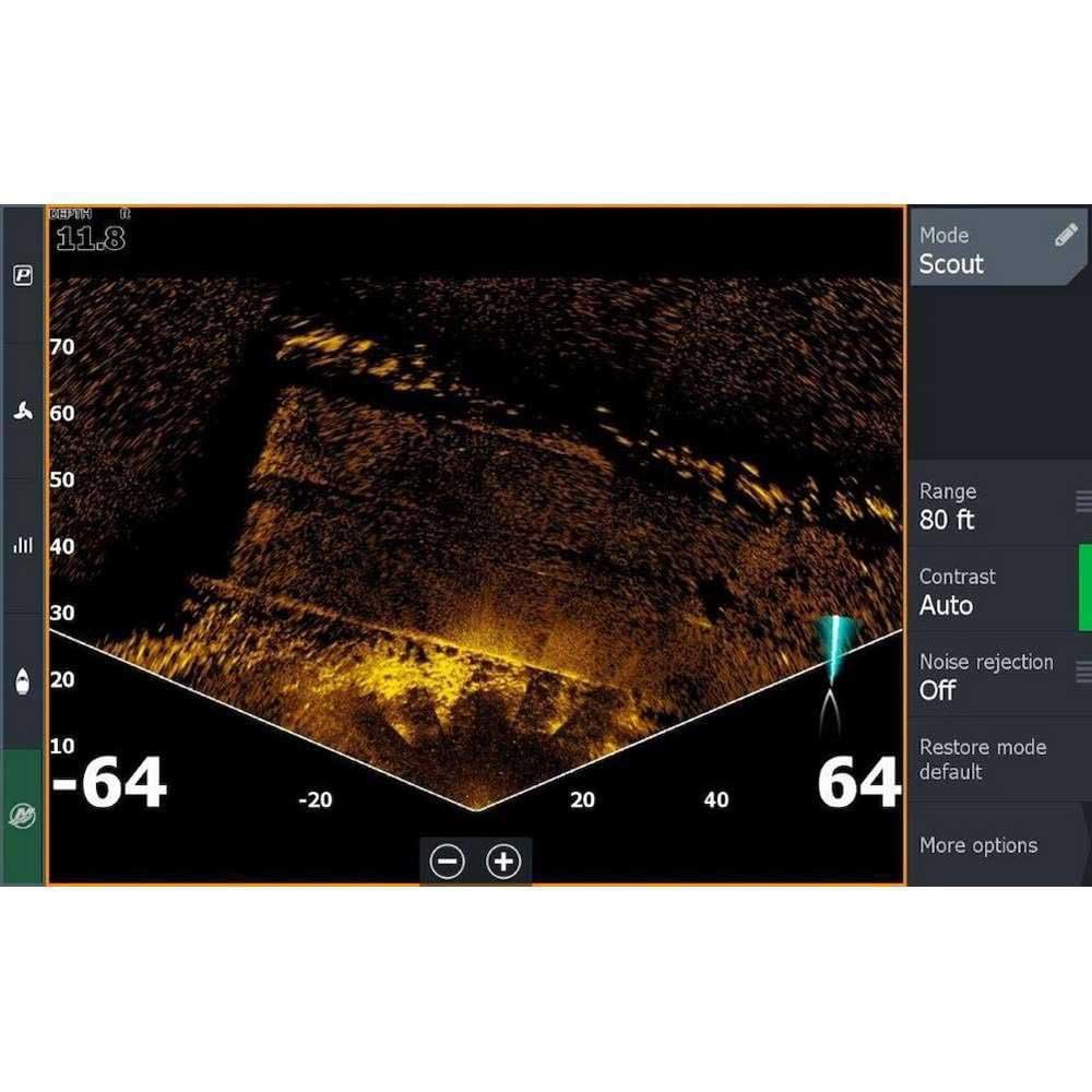 Lowrance ActiveTarget 2 front view illustrating forward live imaging around the boat.