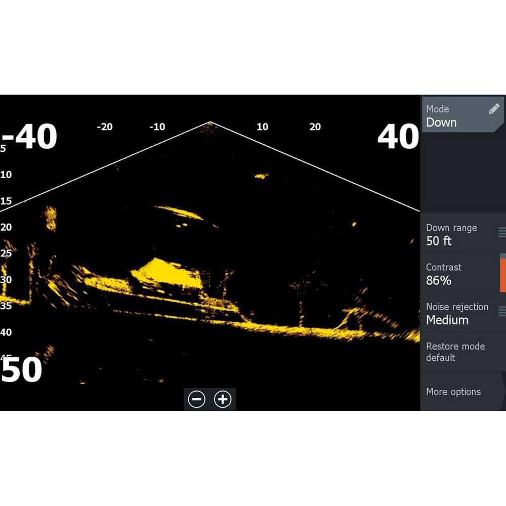 Lowrance ActiveTarget 2 scout view demonstrates wide-angle bait tracking from the side.