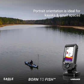 Lowrance Eagle 4x IPS portrait display visible in daylight with clear sonar images