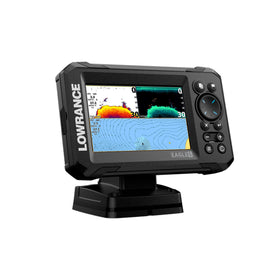 Lowrance Eagle 5 screen clearly visible in bright sun for map and sonar readouts