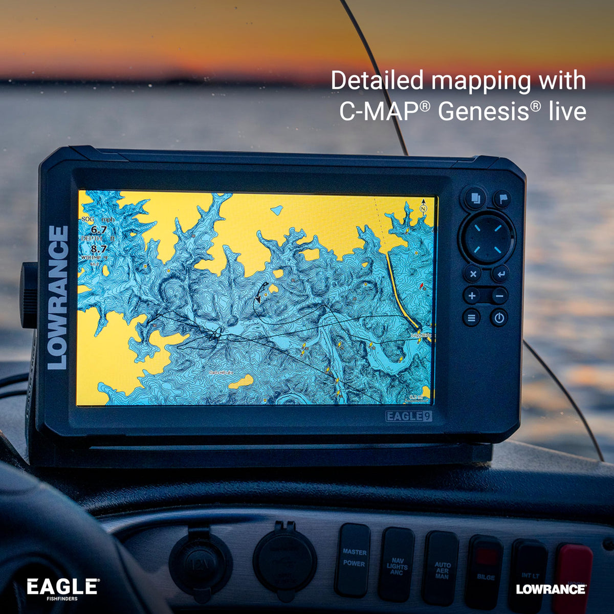 Lowrance Eagle 7 IPS display is legible in bright sun and with polarized sunglasses.