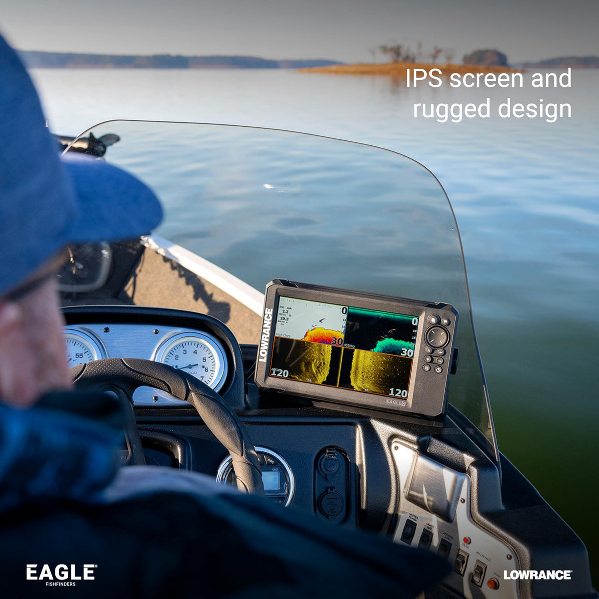 Lowrance Eagle 9 FishReveal DownScan fusion highlights fish targets clearly.