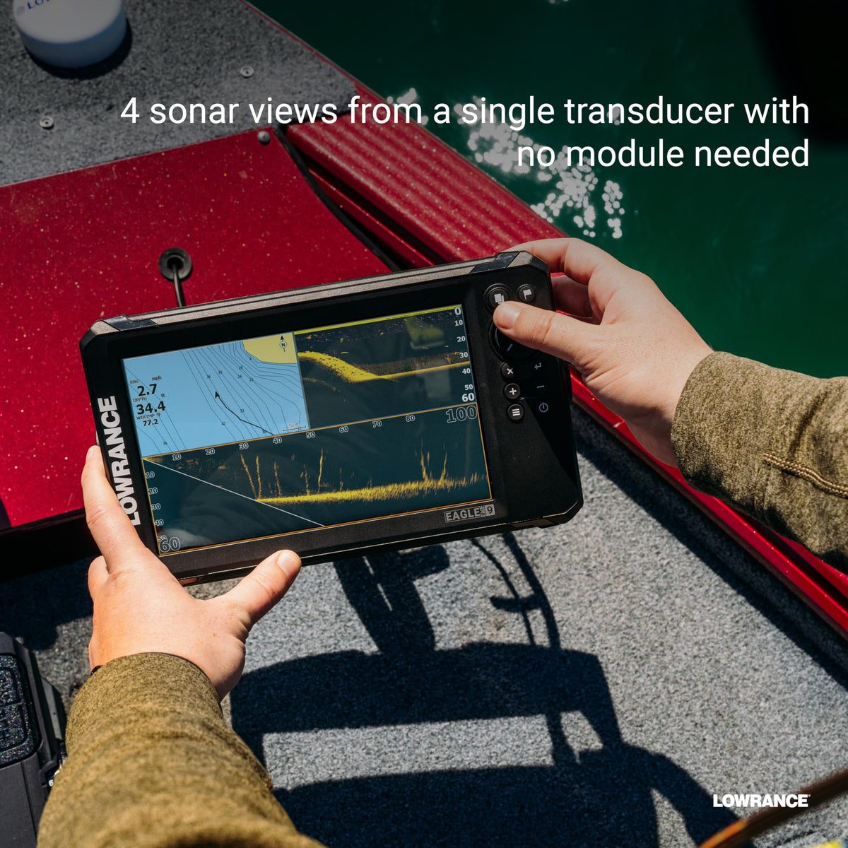 Lowrance Eagle Eye 9 forward live sonar view reveals fish movement in real time.