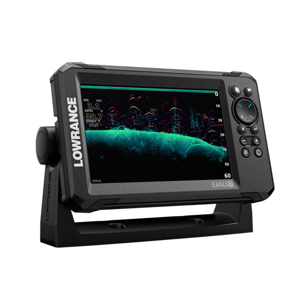 Lowrance Eagle 7 FishFinder displays crisp sonar view for detecting fish and structure