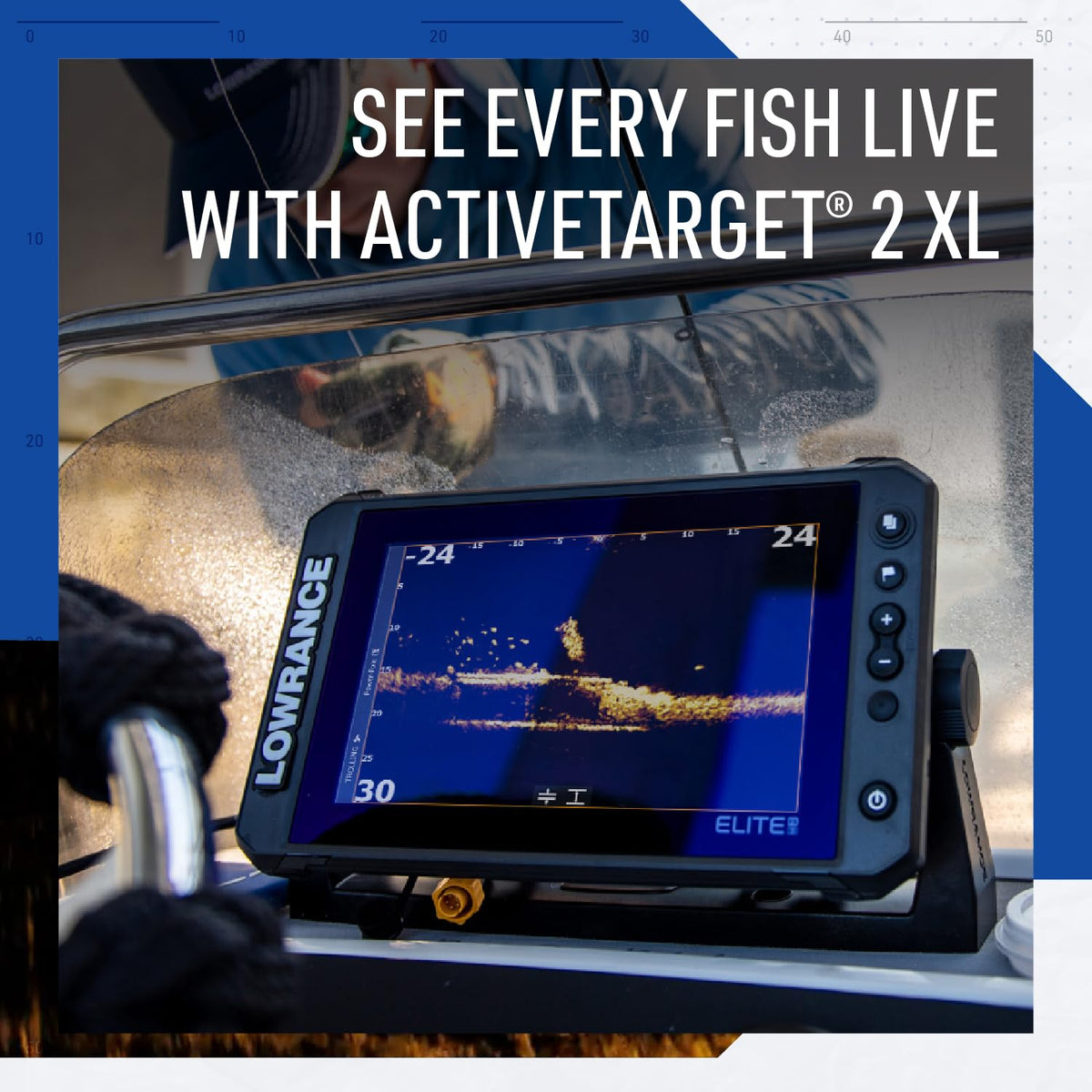 Lowrance Elite FS10 ActiveTarget 2 ready for real time sonar tracking of moving fish