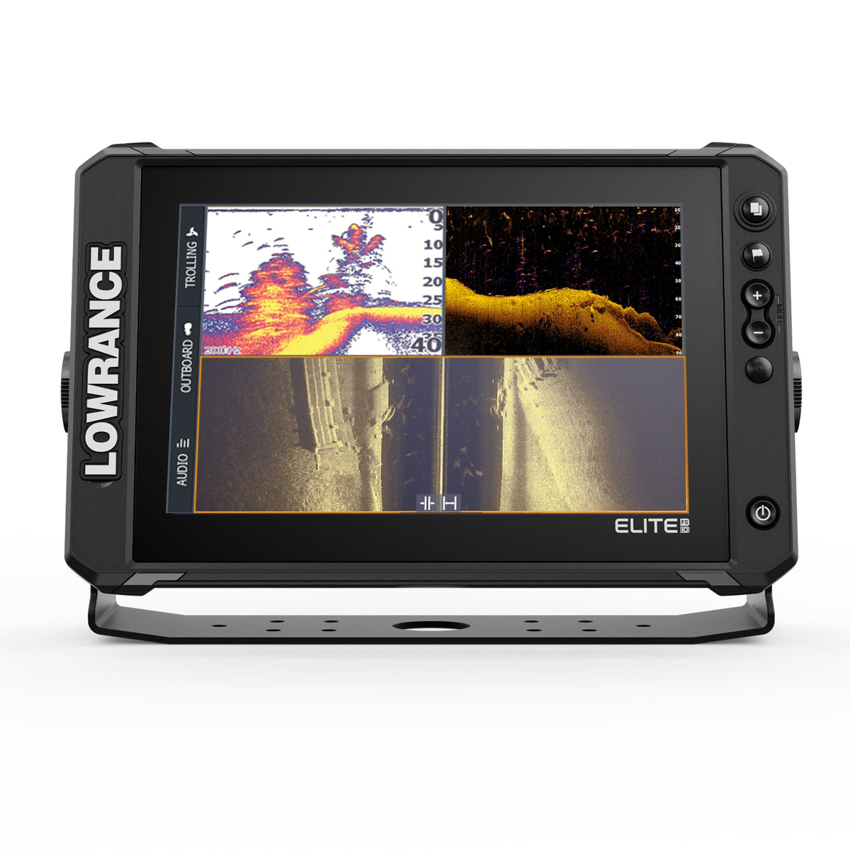 Lowrance Elite FS10 display front view with crisp touchscreen for easy navigation