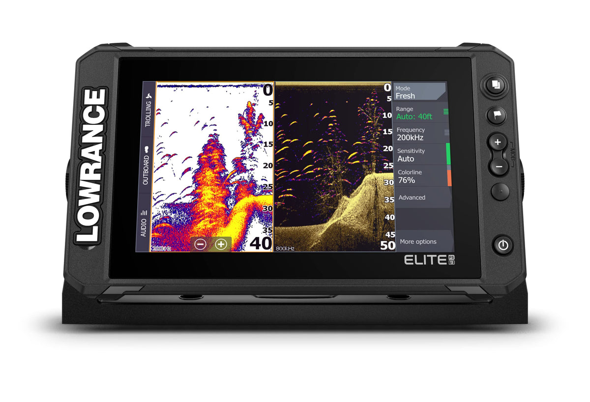 Lowrance Elite FS9 display close-up showing sharp clarity for quick on-water viewing