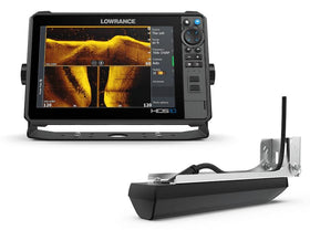 Lowrance HDS PRO 10 side-scan with FishReveal highlights fish targets and structure.