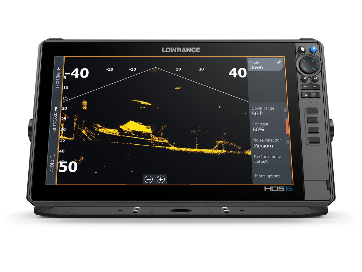 Lowrance HDS PRO 16 display in bright light with crisp sonar clarity.