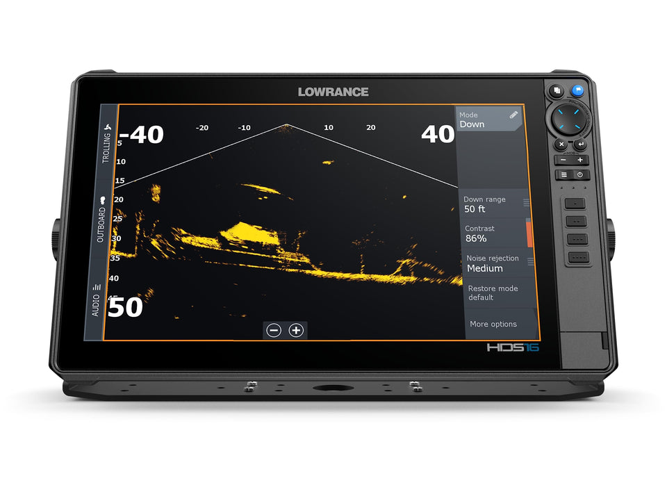 Lowrance HDS PRO 16 display in bright light with crisp sonar clarity.