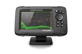 Lowrance HOOK Reveal 5 display delivering clear sonar views in bright sun.
