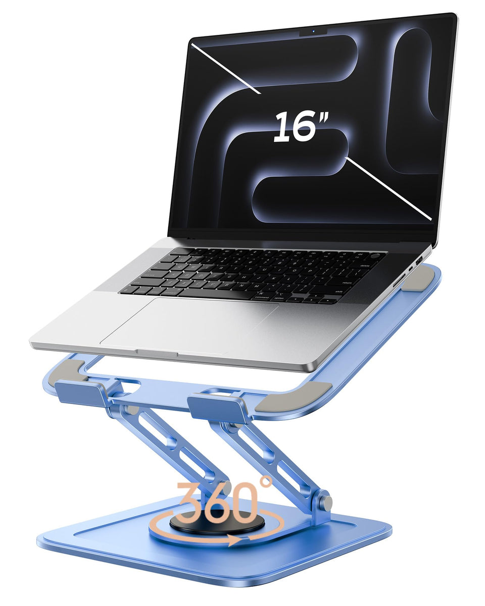 LOXP foldable laptop stand on a desk for portable use.