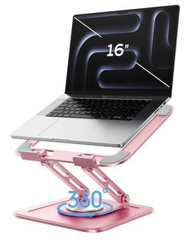 LOXP front view showing pink laptop stand and clear benefits of stability