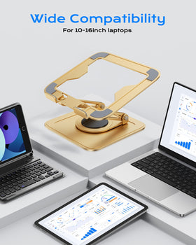 LOXP stand next to MacBook showing size compatibility and portable scale