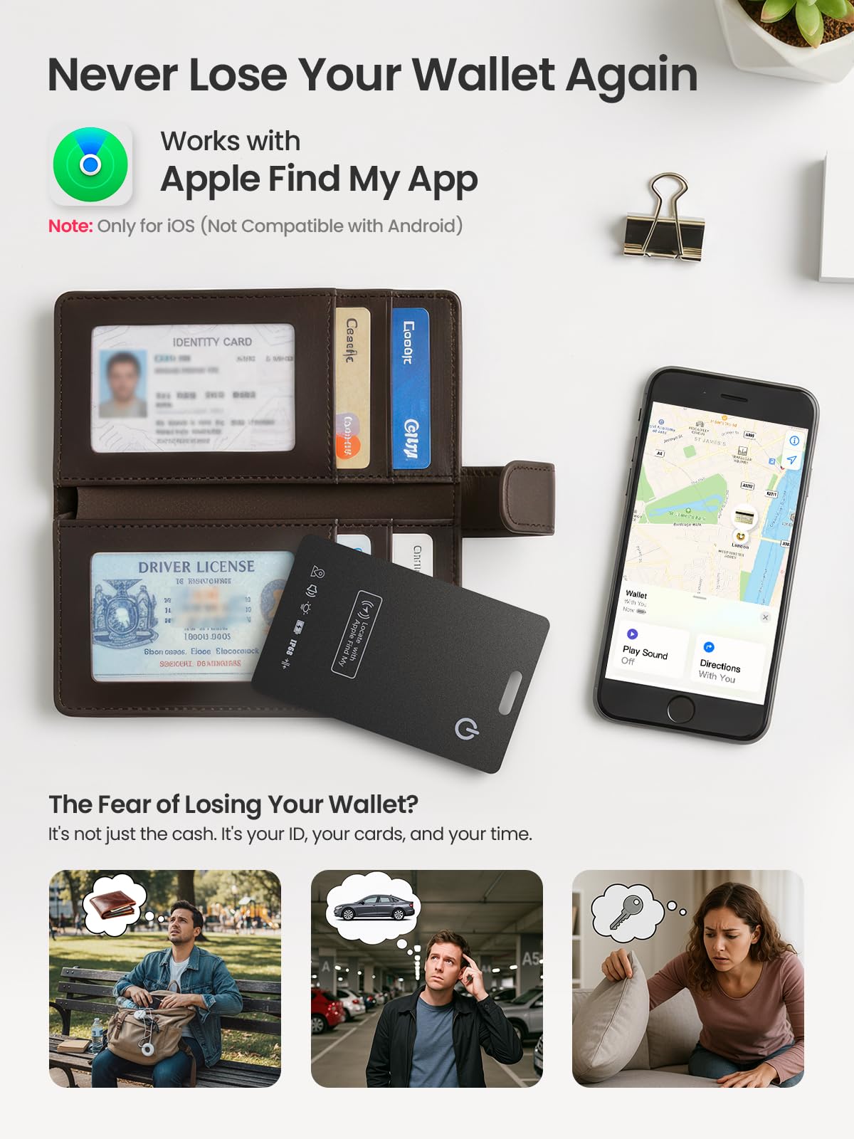 LOXP wallet tracker card slim profile beside a credit card