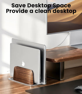 Walnut wood and aluminum base create a modern, sturdy desk centerpiece.