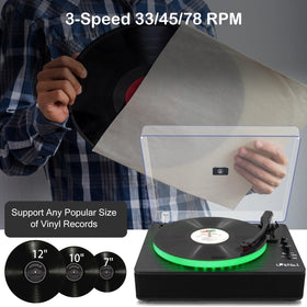 LP&No.1 record player LED lighting creates ambiance during listening sessions.