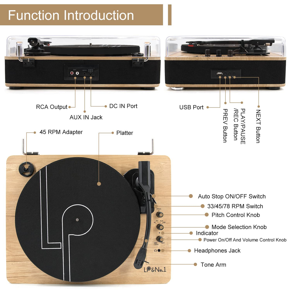 LP&No.1 vinyl turntable wireless streaming, easy music from phone to speakers.