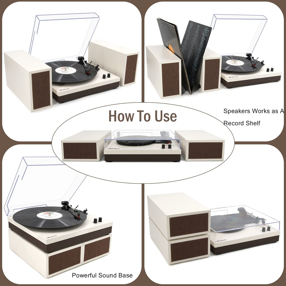 LP&No.1 dust-cover open reveals vintage wood aesthetic during use