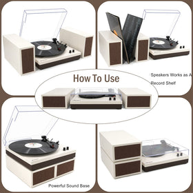 LP&No.1 dust-cover open reveals vintage wood aesthetic during use
