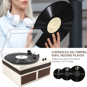 LP&No.1 wireless turntable back with RCA jacks for external speaker connection