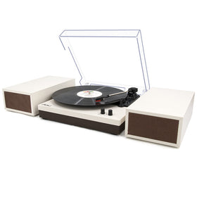 LP&No.1 wireless turntable front view with dual speakers for rich playback