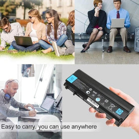 LQM battery powering a laptop on a desk to extend unplugged productivity