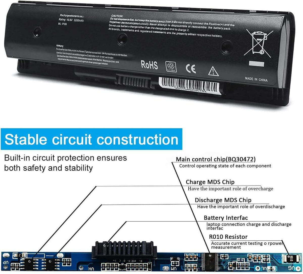 LQM P106 710417-001 battery for HP ENVY 15 front view for longer use