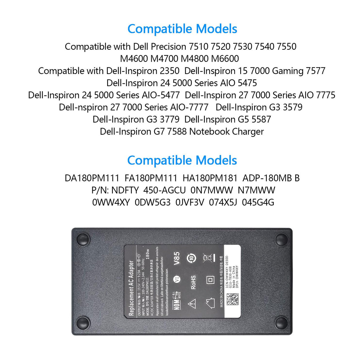 Lrker 180W charger supports Dell Precision and G-series laptops.