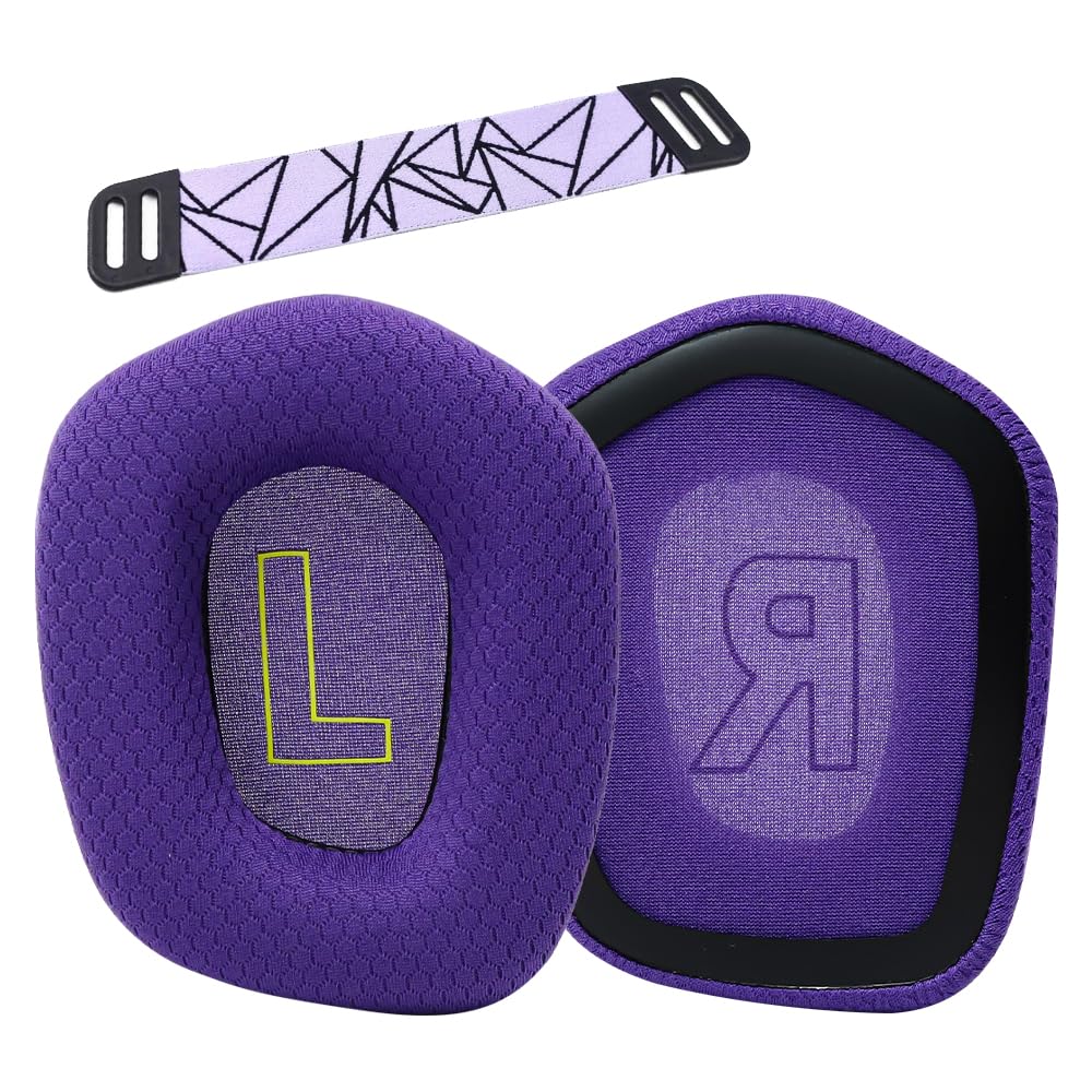 LRZMOLS replacement earpads for Logitech G733 purple closeup showing soft memory foam comfort