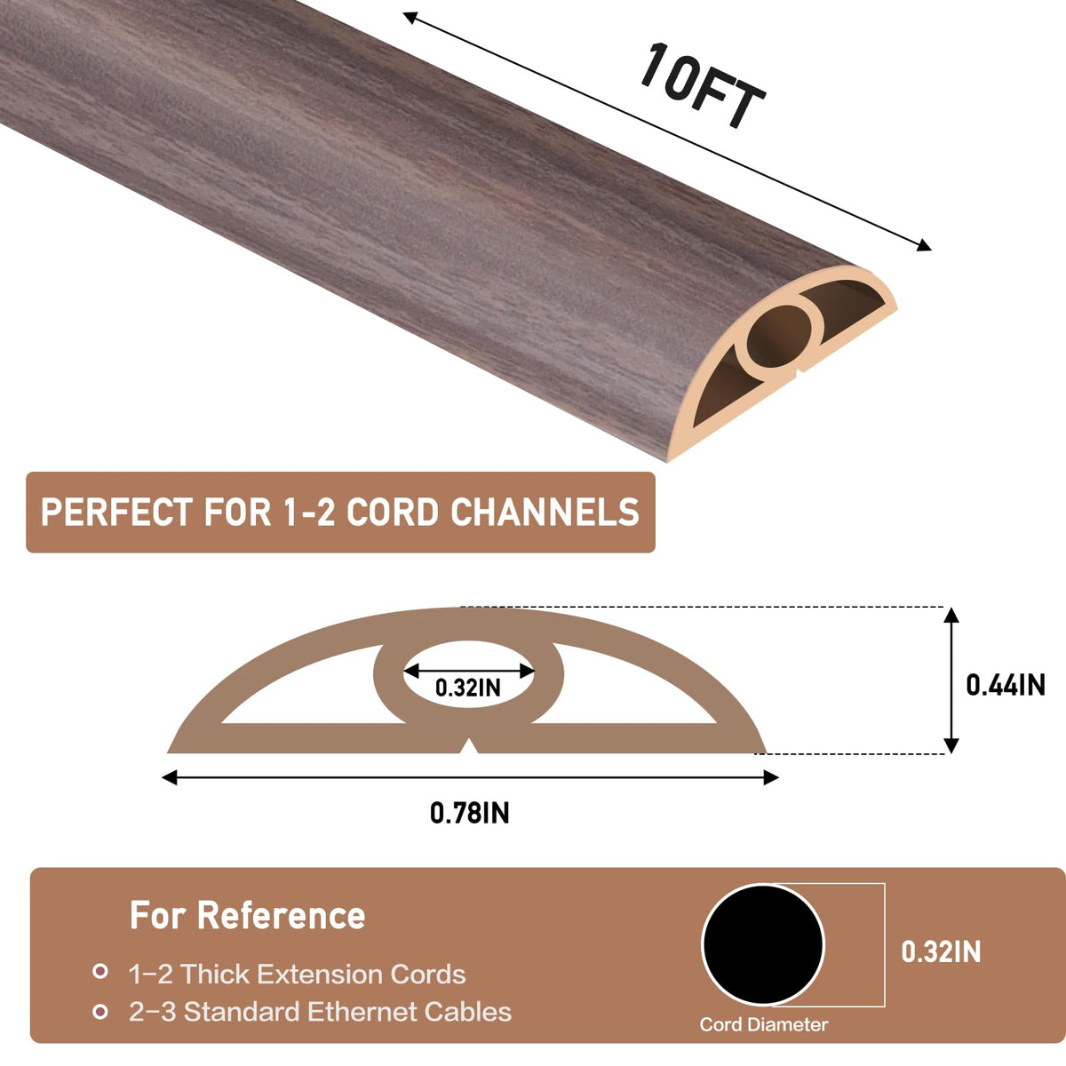 LSGCQ adhesive-back cord cover on floor; easy installation to hide cables and prevent trips.