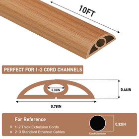 LSGCQ floor cord cover shows adhesive backing for secure mounting on wood, tile, or carpet.
