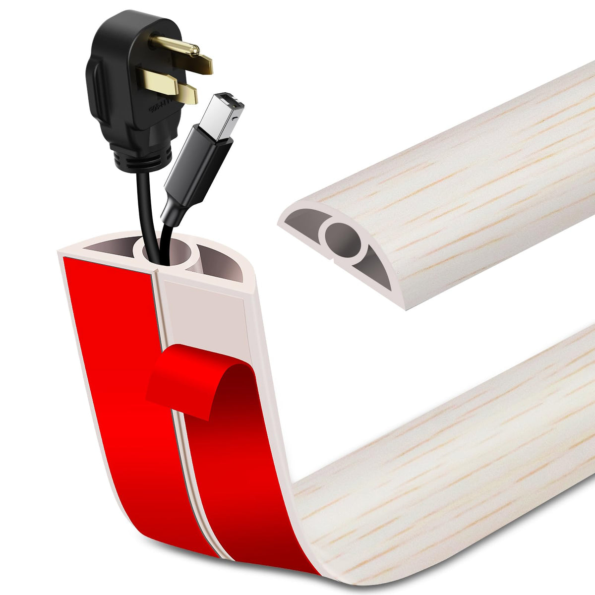 LSGCQ floor cord cover beige wood 10ft hides cables and reduces trip hazards on floors