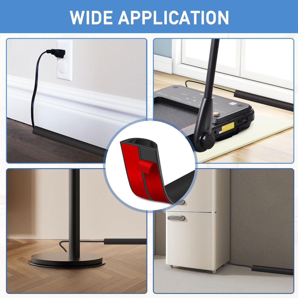 LSGCQ Floor Cord Cover black surface blending with decor while organizing cables