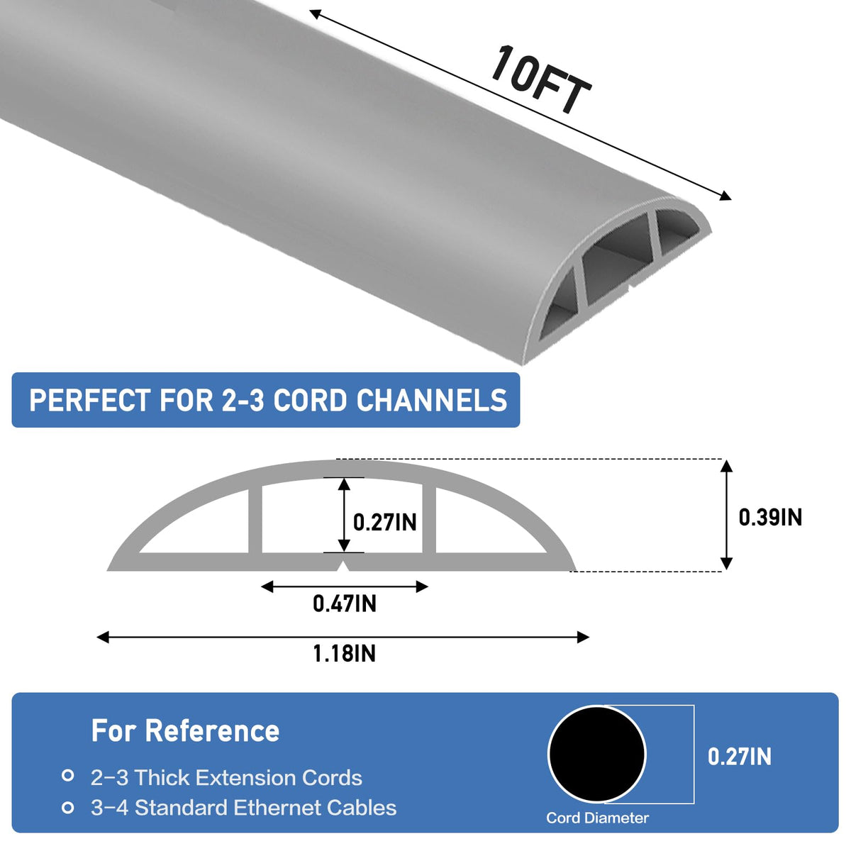 LSGCQ floor cord cover grey low-profile surface blends with flooring while concealing cords.