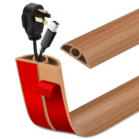 LSGCQ floor cord cover in light brown wood conceals cables for a tidy, safe doorway