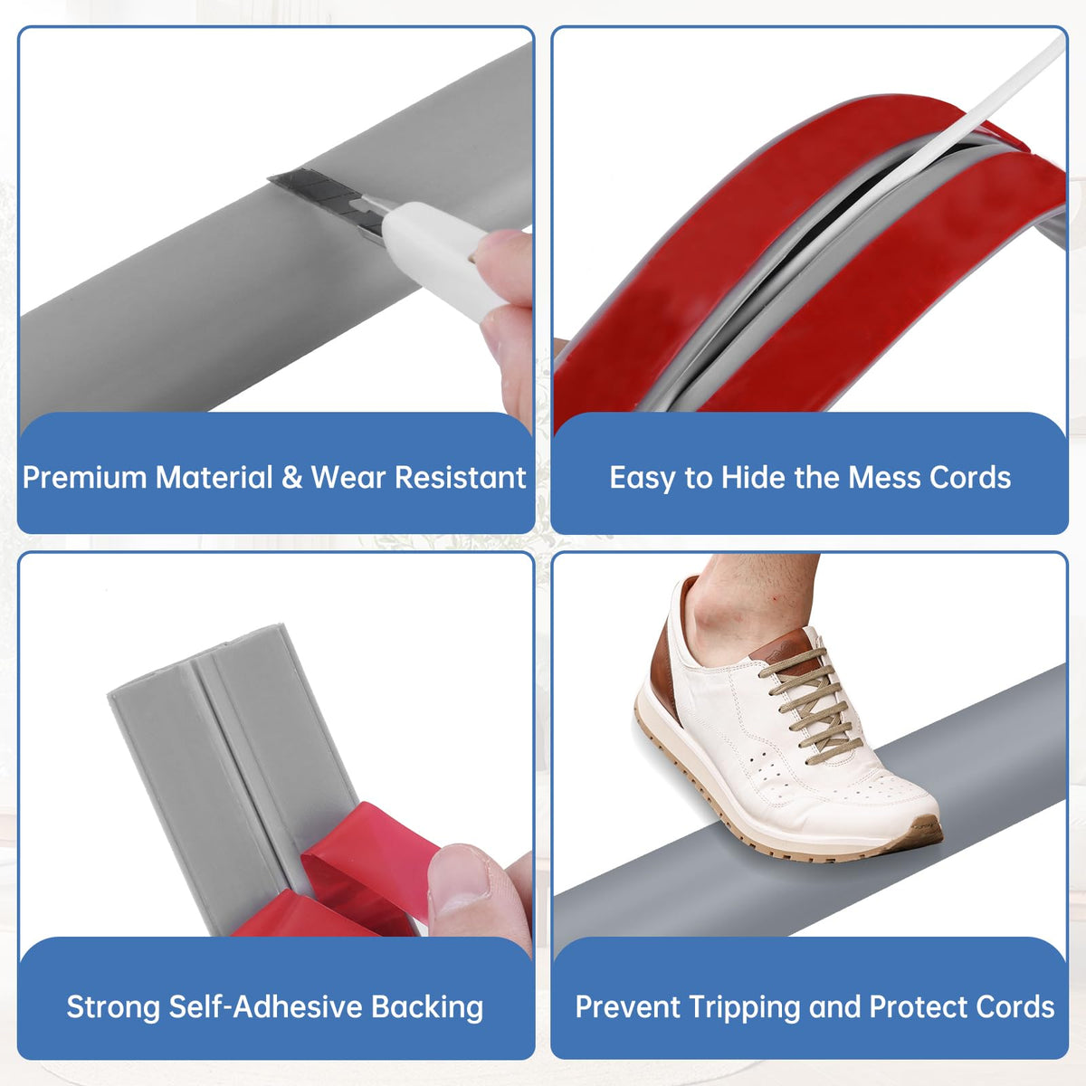 LSGCQ low-profile floor cover hides cords while preserving wheel movement