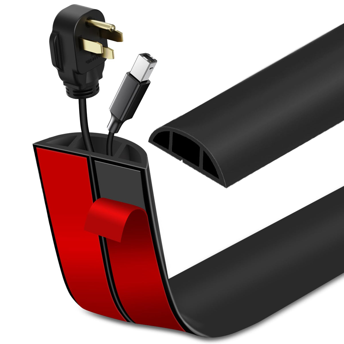 LSGCQ floor cord cover in black with self-adhesive backing for quick cable concealment