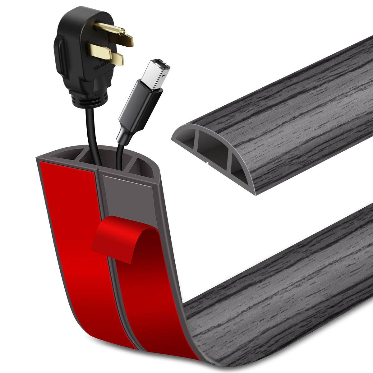 LSGCQ floor cord cover on deep grey wood hides cables for safe use