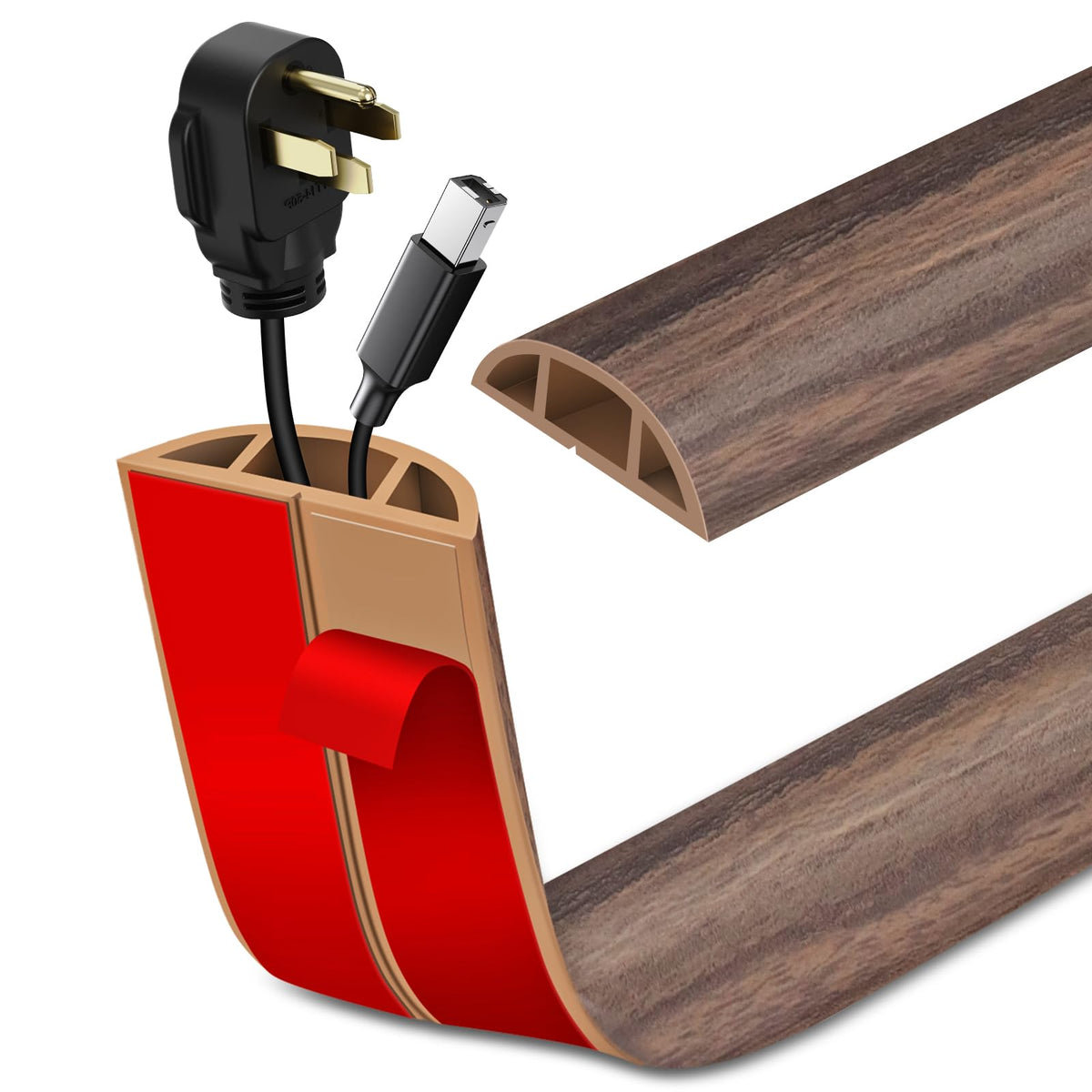 LSGCQ floor cord cover with smoked brown wood finish conceals cables on floors.