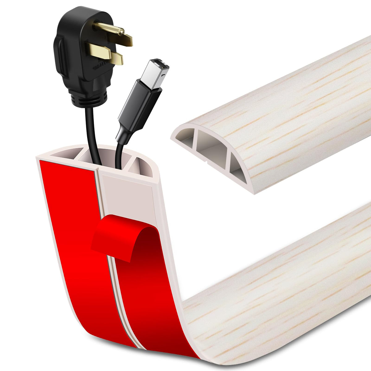 LSGCQ front view of beige wood cord cover showing length and finish, neat appearance