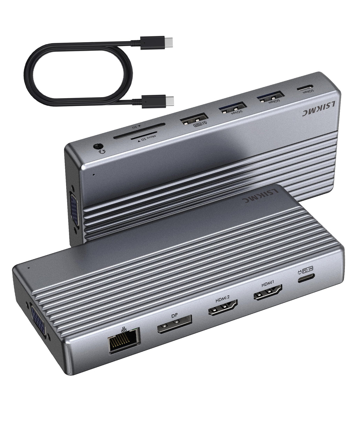 LSIKMC dock front panel showing ports and neat cable management benefit