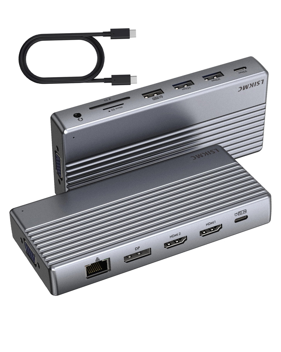 LSIKMC dock front panel showing ports and neat cable management benefit