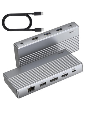LSIKMC dock front view showing sleek enclosure and status lights, easy desktop organization