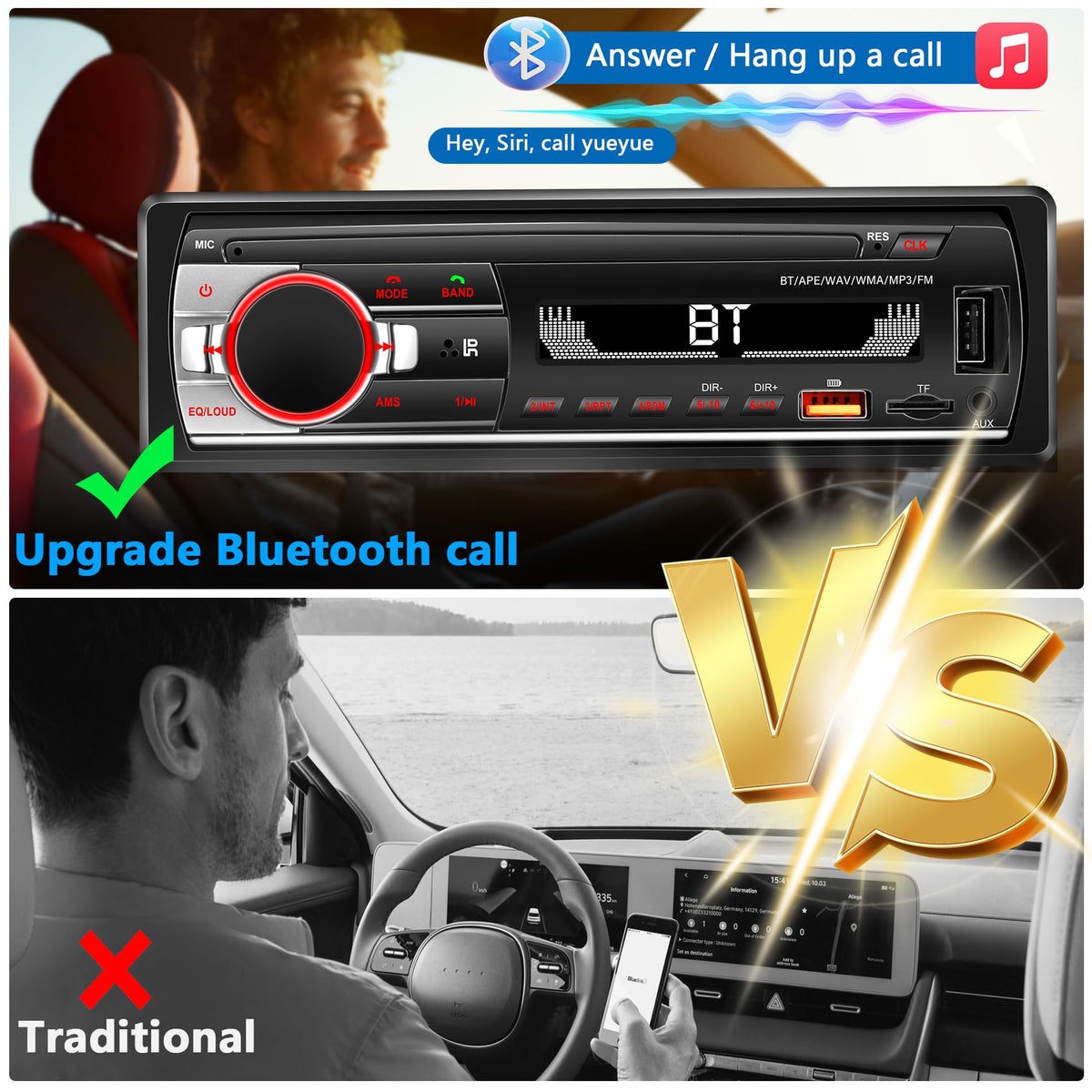 LSLYA car stereo USB/AUX inputs with 2.1A fast charging for devices