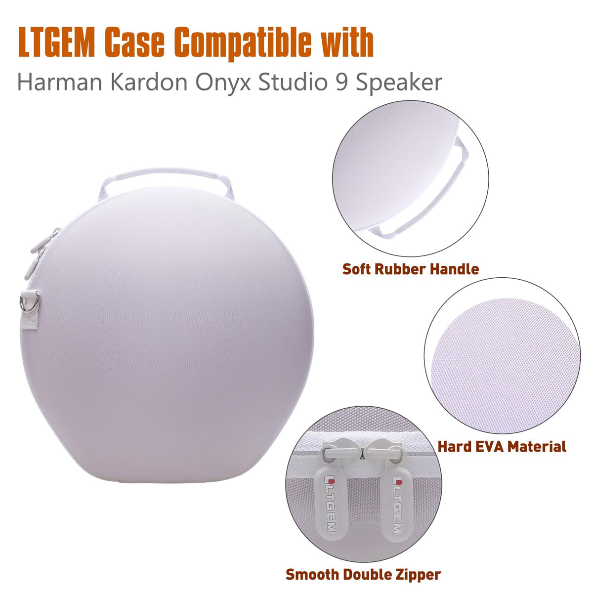 LTGEM close-up of zipper and handle for reliable closure and carry