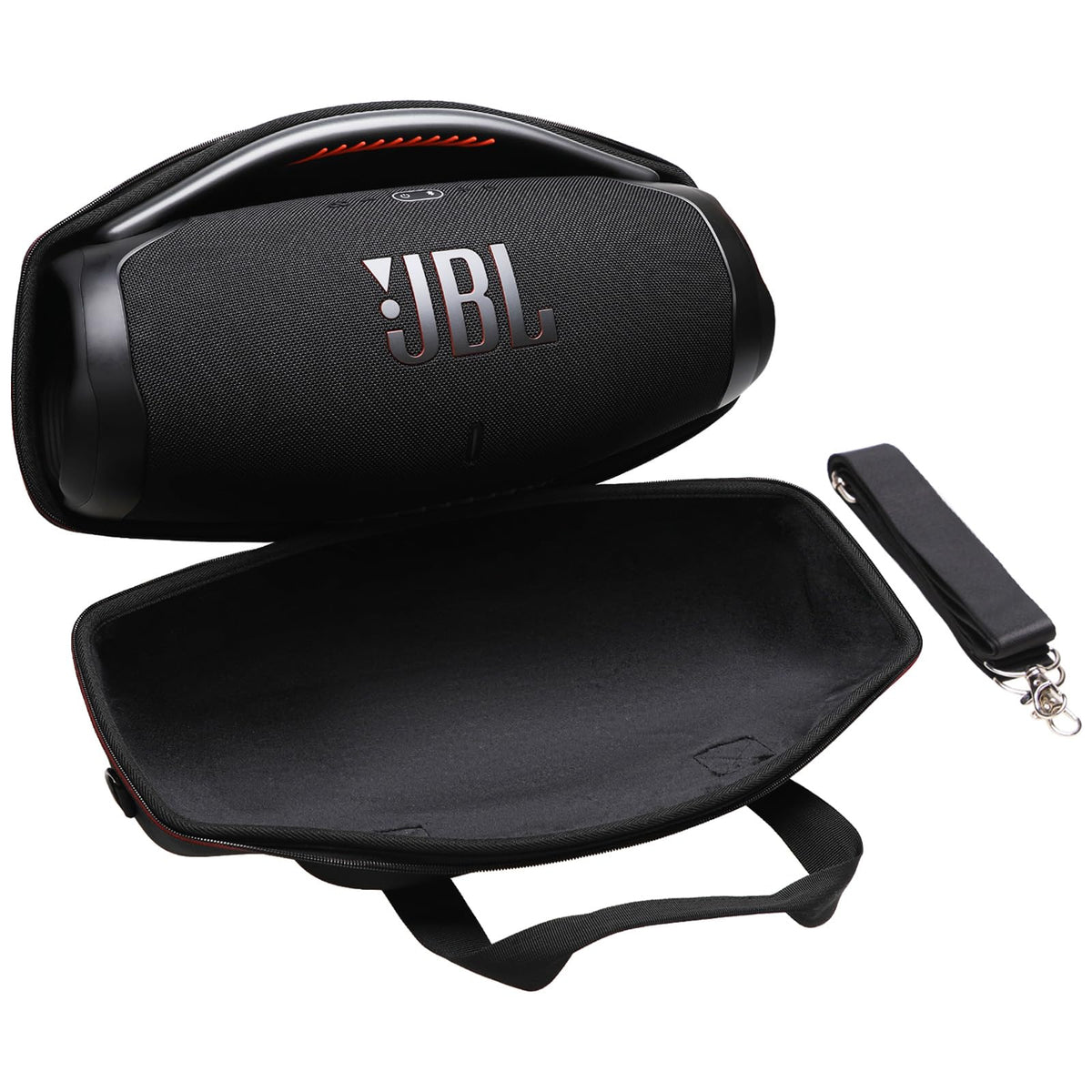 LTGEM front view showing snug fit for JBL Boombox 3 and easy transport