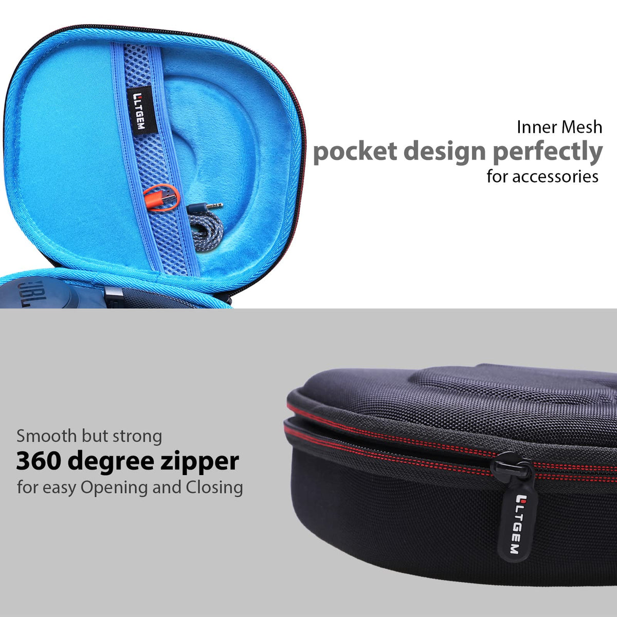 LTGEM case inner-pocket keeps accessories secure for easy access.